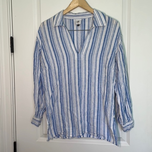 Cabi Women’s Linen Blend Striped Tunic Blue/White M - Picture 1 of 6
